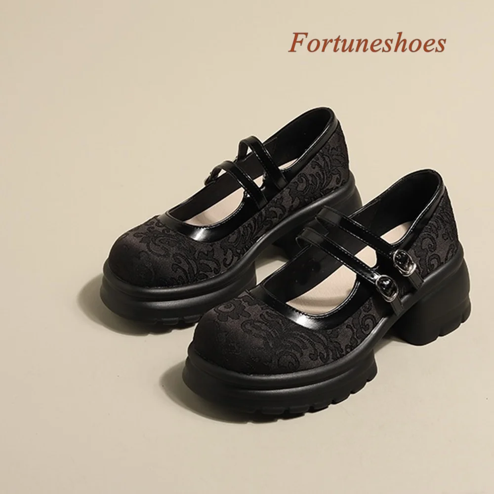 Zapatos de tacón de banda estrecha y sólida, zapatos de mujer con hebilla de cinturón de una palabra, bordados, nuevo estilo chino, punta redonda, moda informal, zapatos de tacón más nuevos