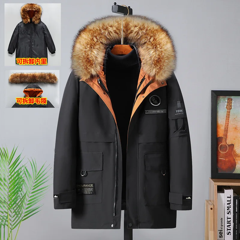 Chaqueta de invierno de gran tamaño para hombre, Parka de algodón de felpa, sombrero desmontable, chaquetas de trabajo, ropa con cuello de piel, abrigo grueso y cálido de invierno