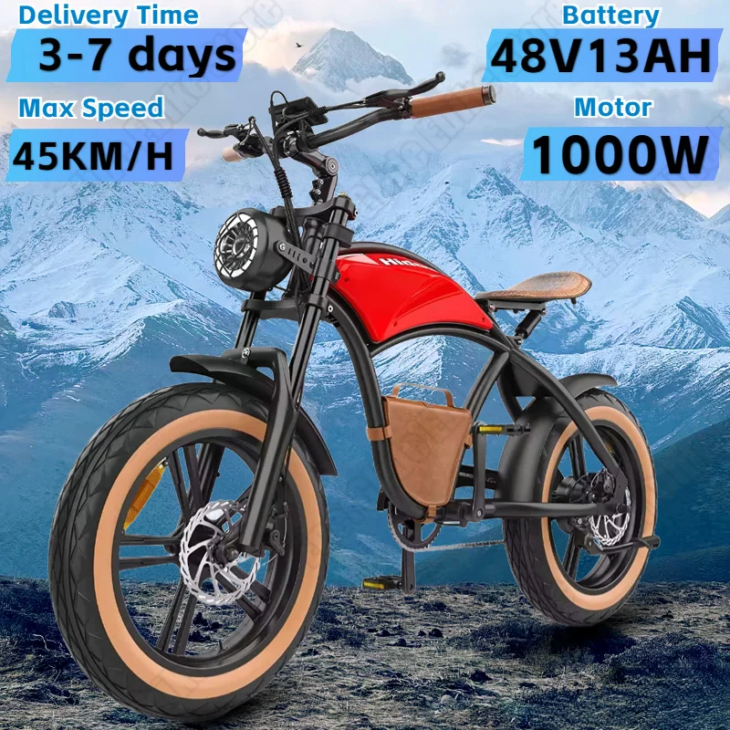 B10 Electric Bike 1000W Motor 48V13AH Lithium Battery Urban Commuting Retro E Bike 20*4.0 Inch Fat Tire Adult Mountain E-Bicycle