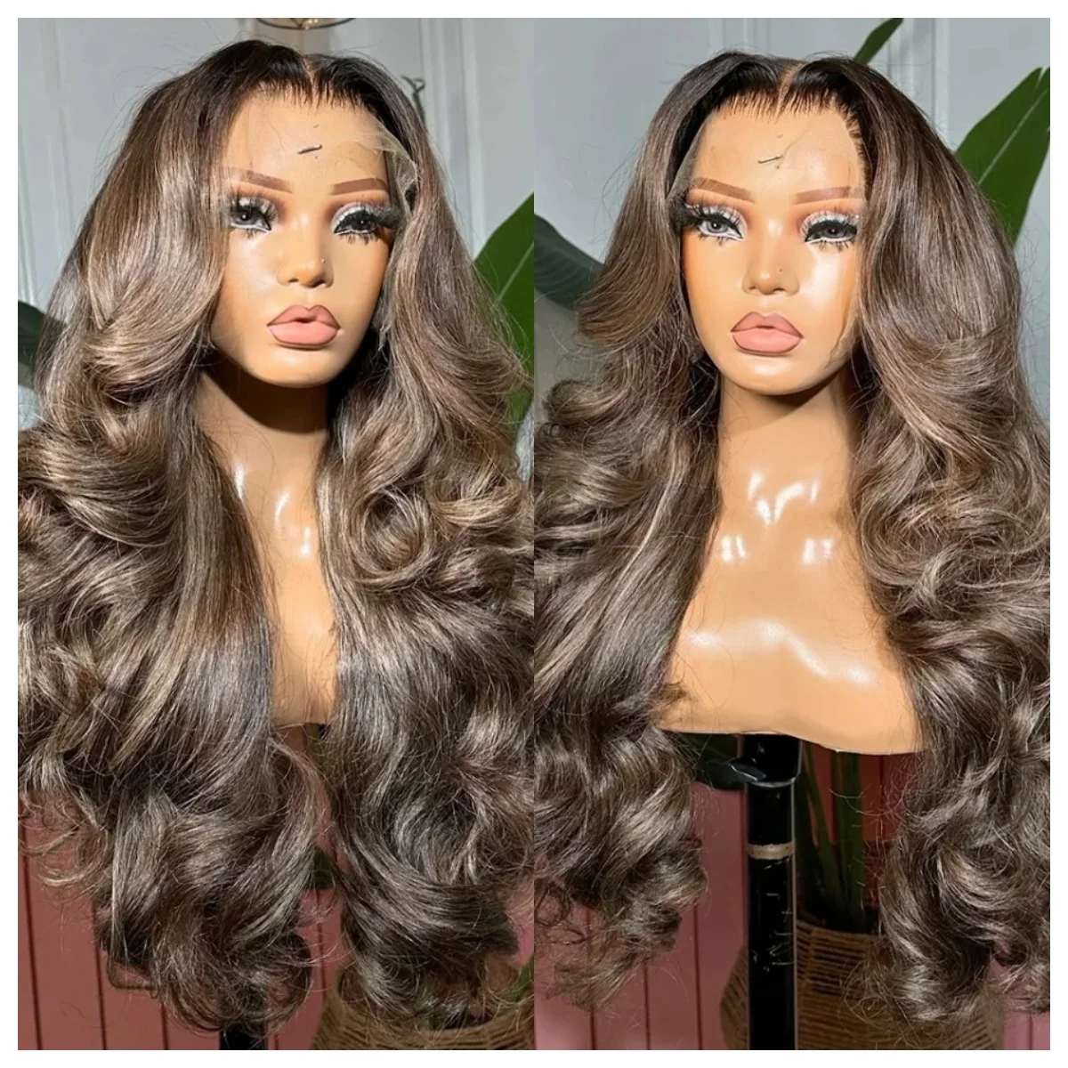 

13x4 Chocolate Brown Body Wave Lace Front Wig For Black Women Heat Resistant Fiber Brown Highlight Colored HD Lace Synthetic Wig