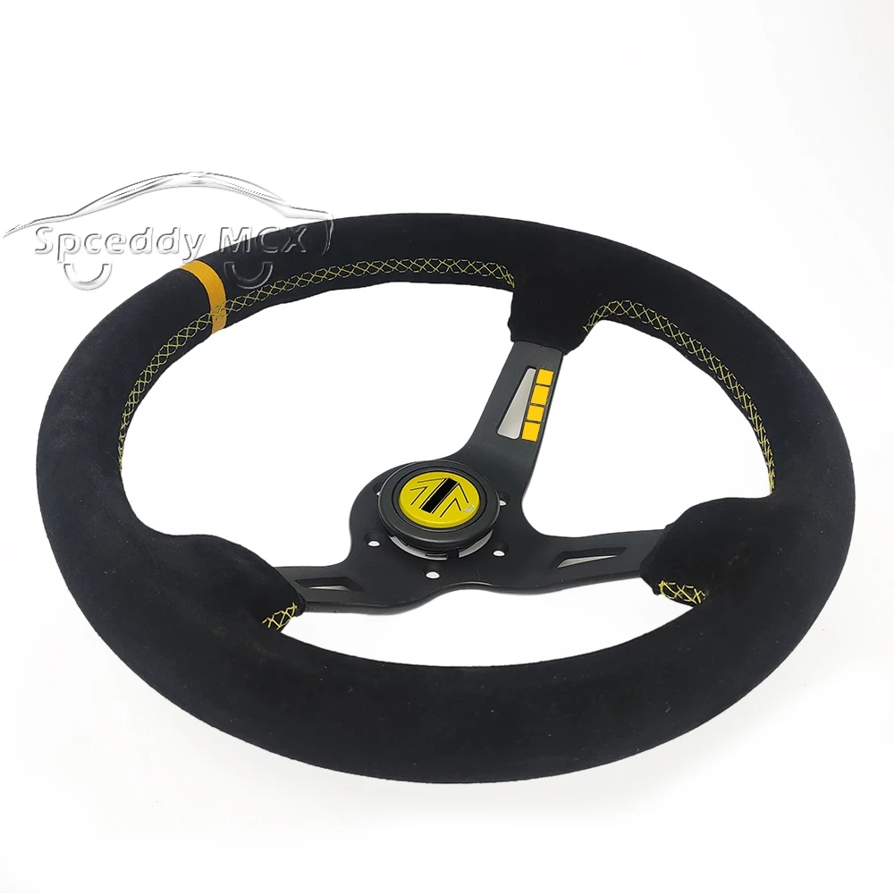 13inch 14inch 335mm Car Sport Deep Dish Suede Leather Steering Wheel Yellow Japan JDM Style Steering  Wheel