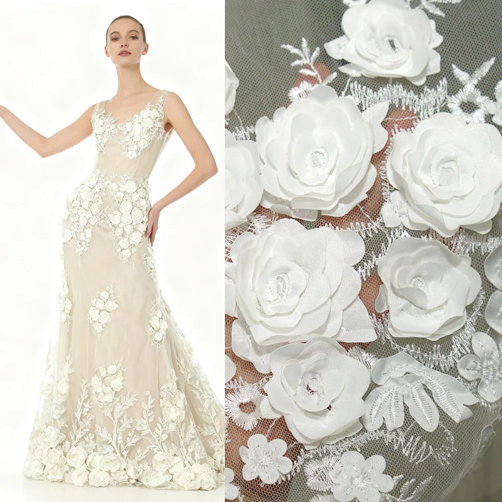 

Трехмерная цветочная вышивка, кружевная высококачественная ткань для свадебного платья