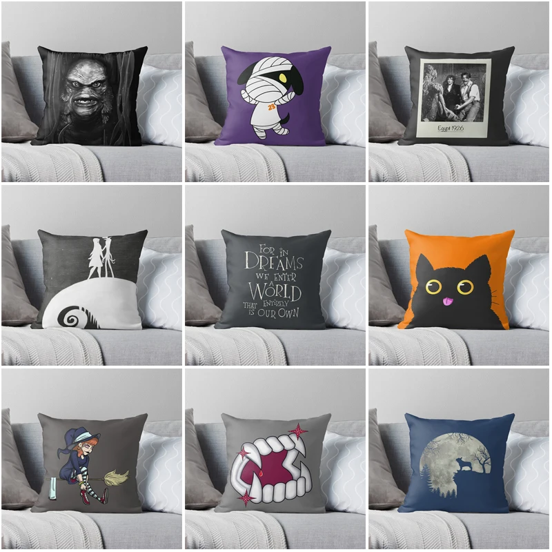 Black decorative Home sofa pillow case Cushion covers autumn halloween pumpkin 45*45 fall 50*50 60*60 40*40 fear Skeleton funny