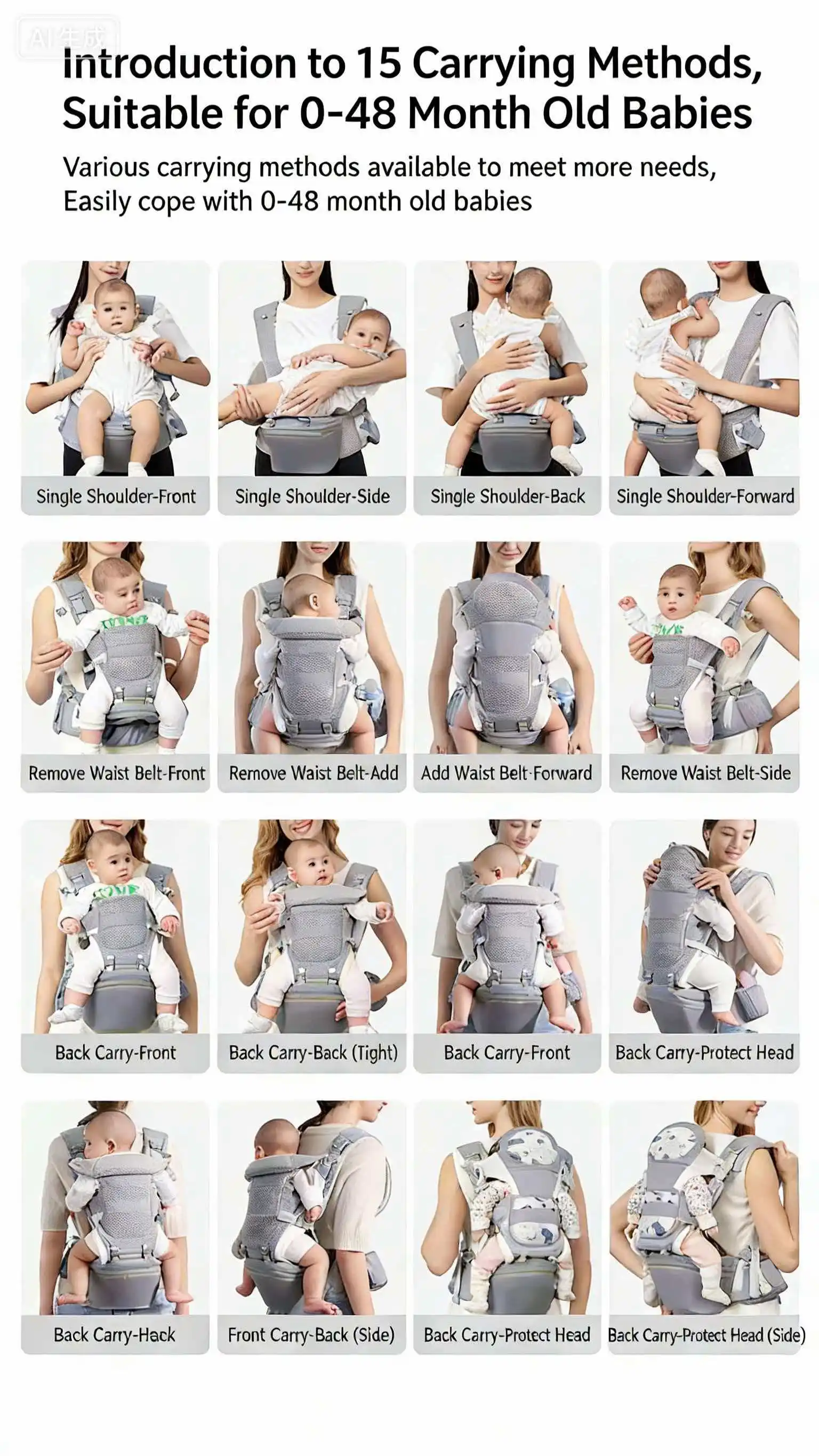 Neugeborenen 2026 Ergonomische Babytrage Rückentrage mit Hüftsitz für Säuglinge – Ergonomische Känguru-Babytrage für vorne, Reise-Babywickel – Detail 3