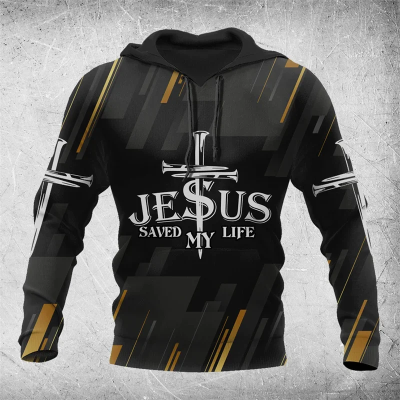 Sudadera con capucha con estampado 3D de Jesús para hombre, Jersey deportivo de gran tamaño, manga larga, informal, con alfabeto, moda urbana