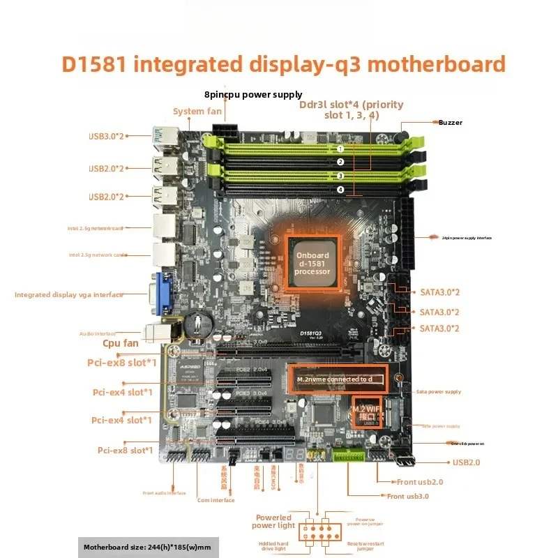 D1581‑Q3 NAS-moederbord met dubbele 2.5G LAN, geïntegreerde grafische kaart, laag stroomverbruik, voor PCDN virtuele machine server bouw.