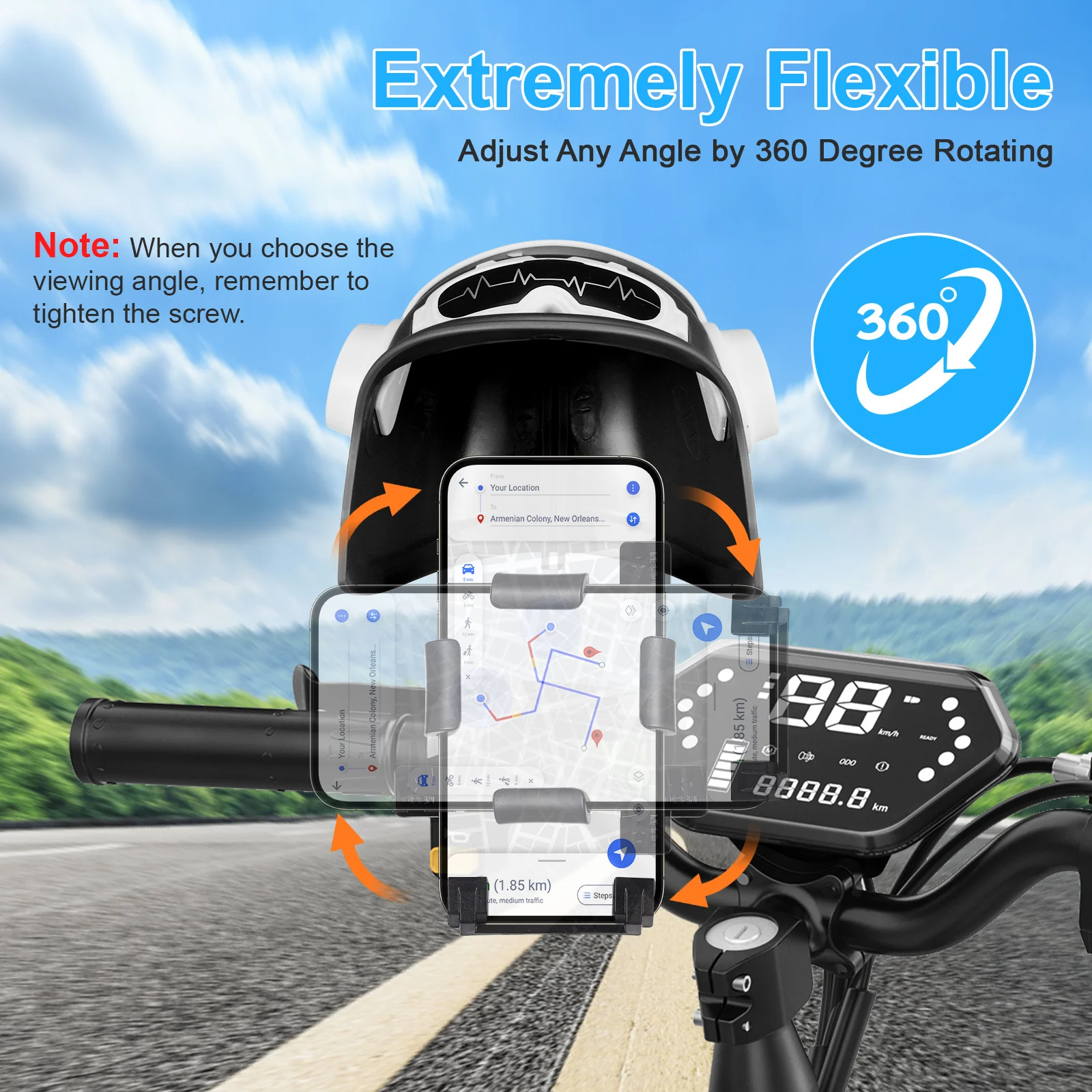 Uchwyt na telefon do roweru/motocykla, mocowany do lusterka, z osłoną przeciwsłoneczną, wodoodporny, chroniący przed słońcem, zapewniający bezpieczny uchwyt podczas jazdy.