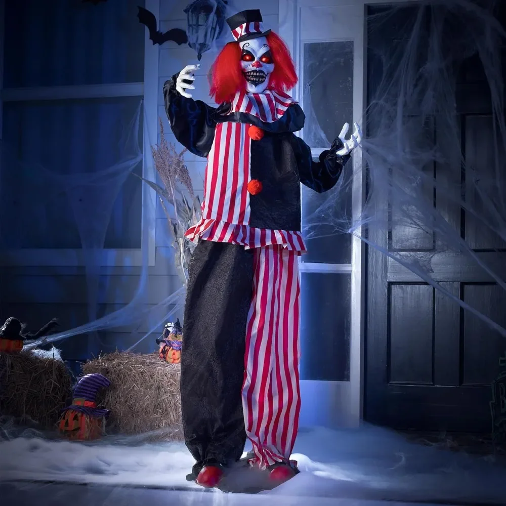 

Halloween Clown Animated Decoration with Spooky and Light-Up Eyes/Creepy Sound/Moving Arms & Head , for Halloween Decorations