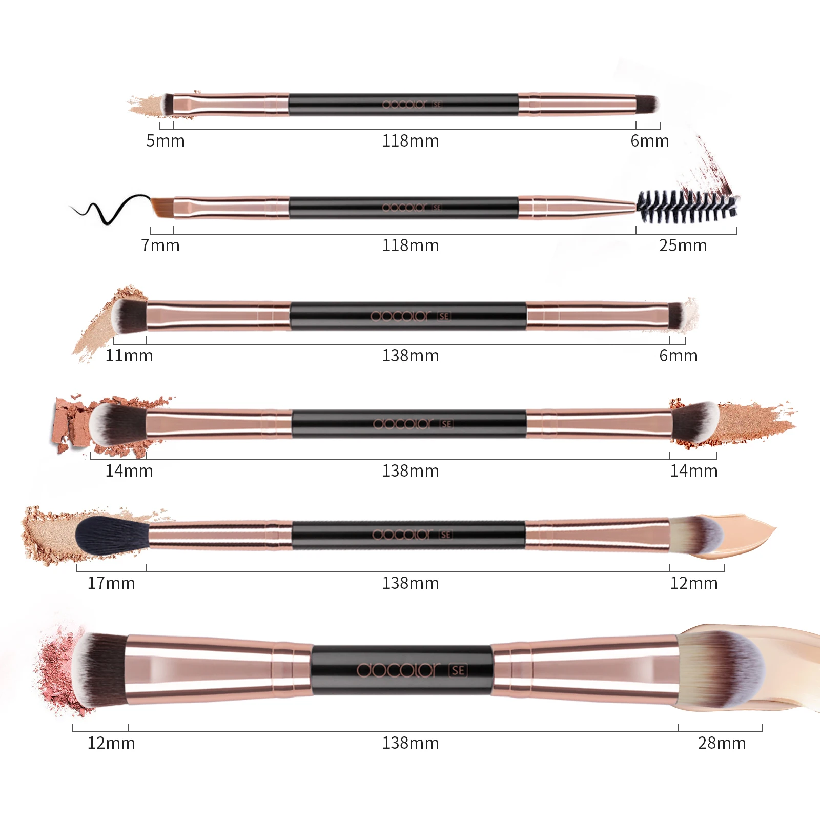 Docolor Makeup Brushes 6Pcs Double Sided Makeup Brushes Professional Foundation Eyeshadow Blending Eyebrow Make Up Brushes Set