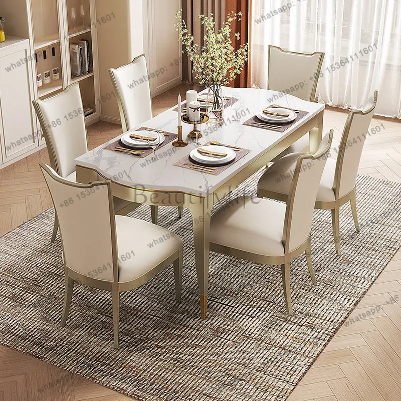 

American light luxury marble dining table rectangular solid wood dining table luxury