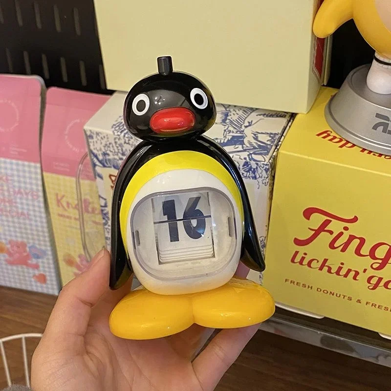 Kawaii Pingu Calendar Creative Desktop Penguin Brother And Sister Doll Ornaments Cute Cartoon Press Type Model Toy For Kid Gift