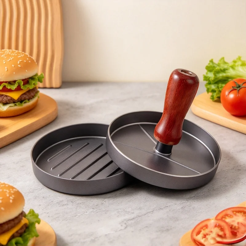 Non-Stick Aluminum Burger Press, Hamburger Patty Maker Tool for Making Uniform Meat Patties for Kitchen BBQ Camping Grill