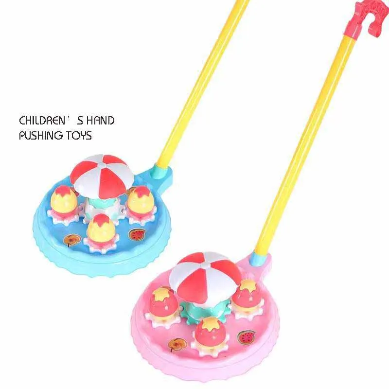 Cartoon Birthday Cake Stroller Brinquedos para bebê, diversão criativa, barra única, Hand Push, Hand Push, carrinho de brinquedos para 1 a 3 anos de idade