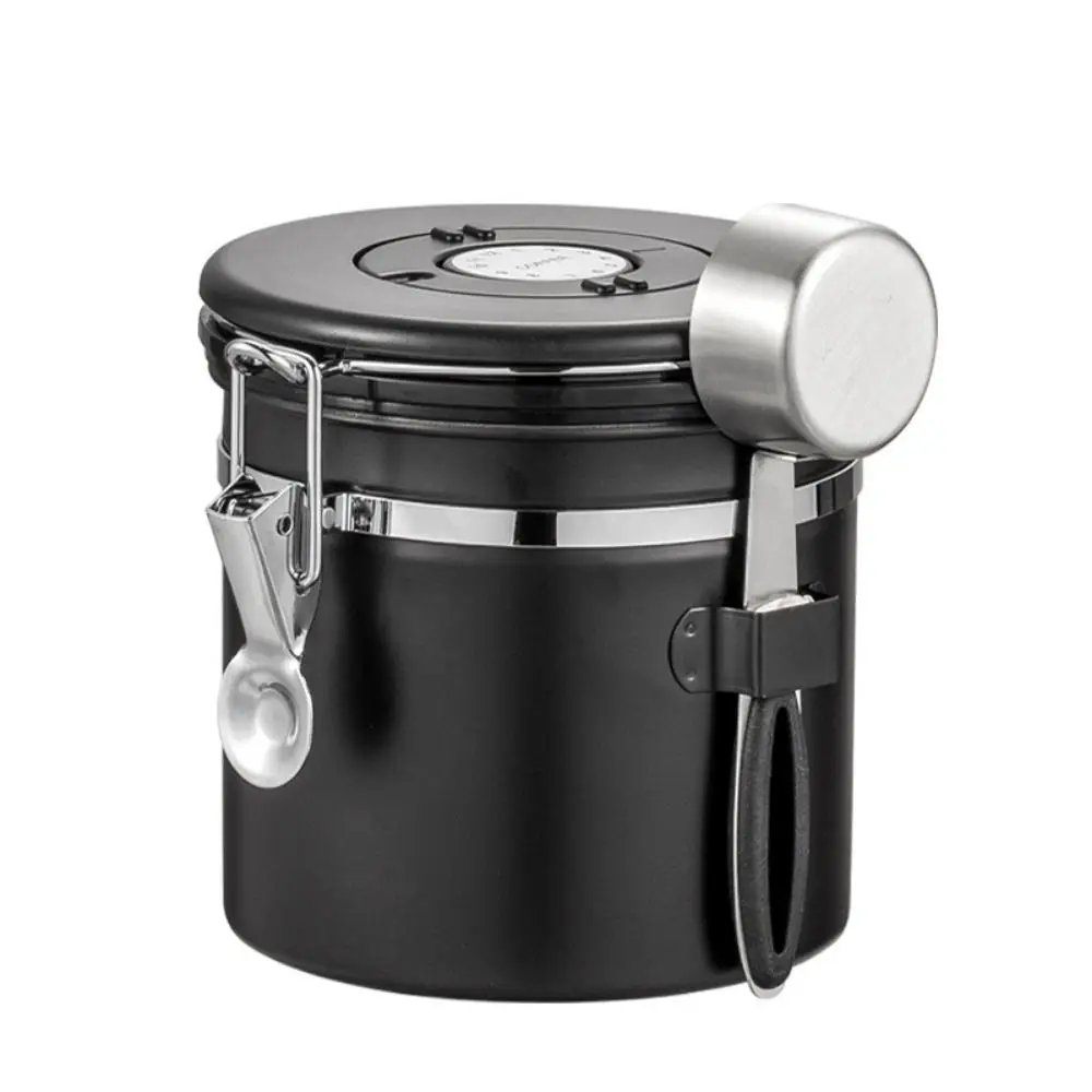 Stainless Steel Airtight Coffee Canister Measuring Scoop Date Tracker Beans Storage Container Clamp Lid Large Capacity