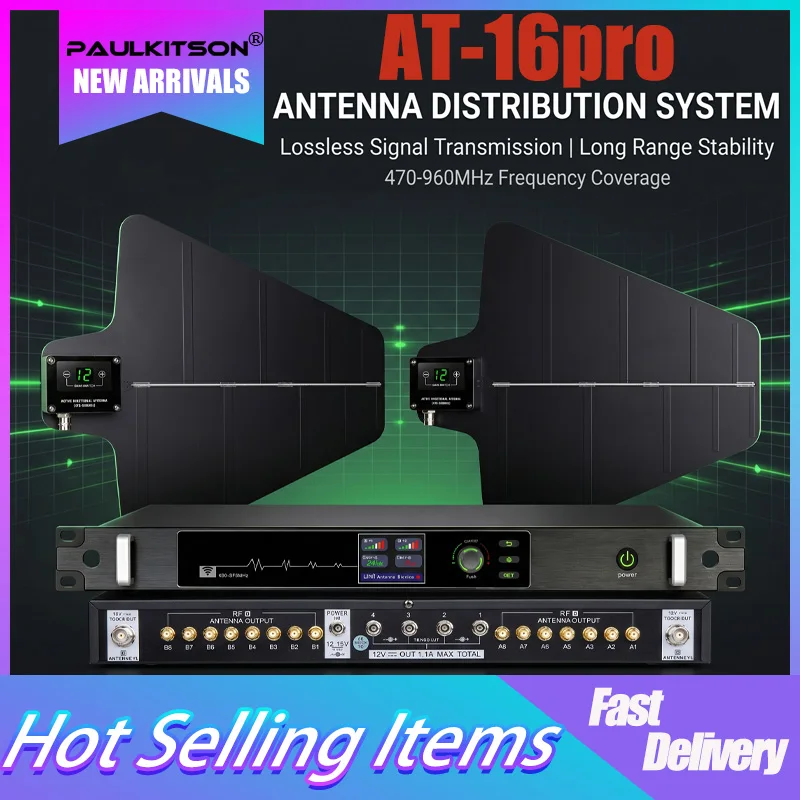 Paulkitson AT-16pro Antenna Distribution System 470-960MHz Wireless Microphone Antenna Amplifier Splitter For Stage Music Live