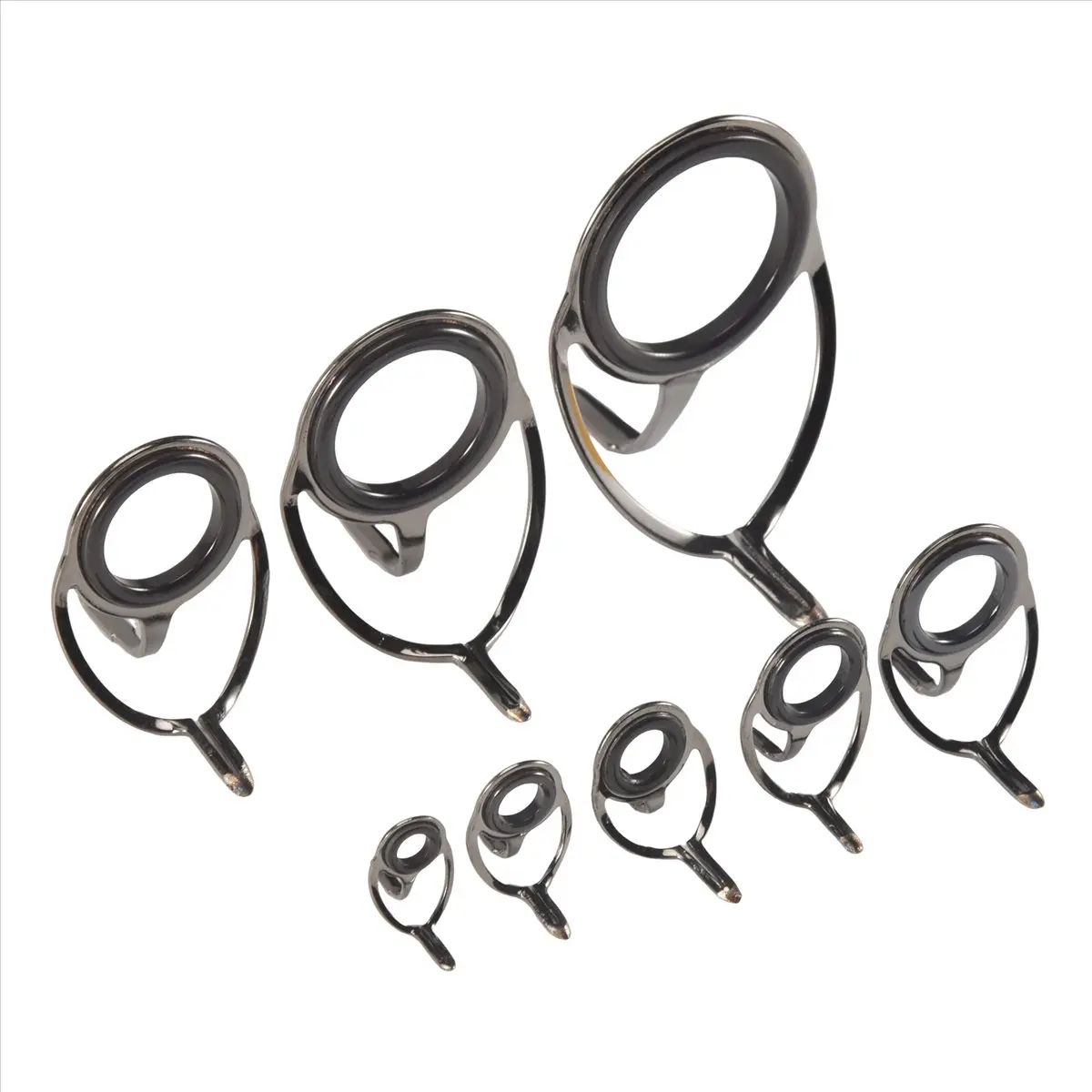 New Arrival 8 Pcs Fishing Rod Guide Oval Fishing Rod Eyes Guides Line Rings Pole Repair Kit Mixed Size Double Leg Rings
