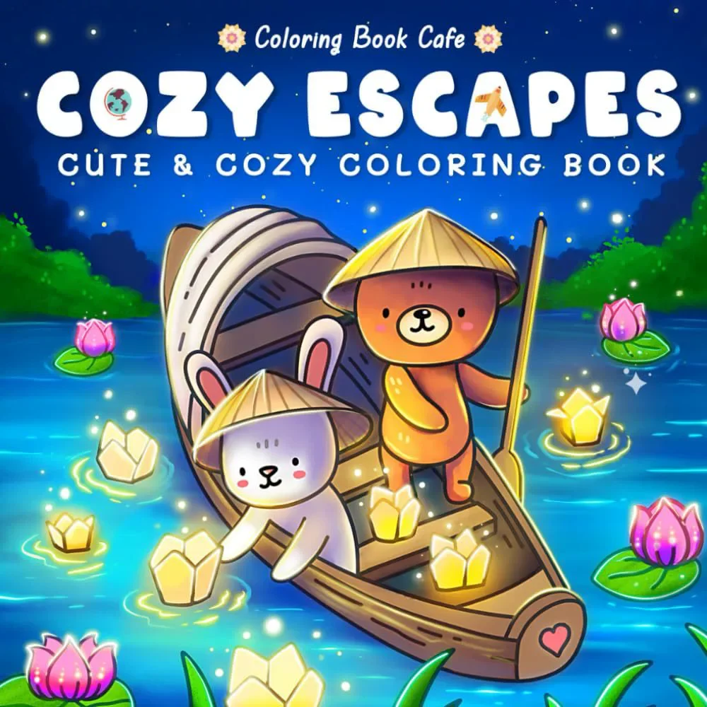 Cozy Escapes Cute & Cozy Coloring Book for Stress Relief Art Drawing Book Perfect Gift for Party and Birthday