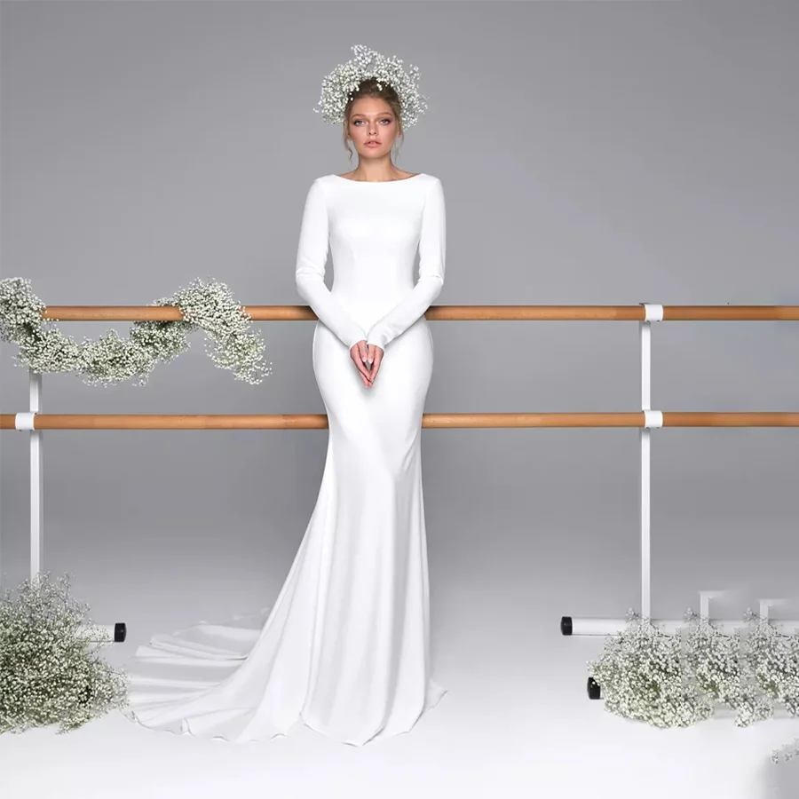 

Mesmerizing Boat Neck Mermaid Dress Long Sleeves With Decorative Buttons Deep V Backless And Zipper Evening Dresses For Women