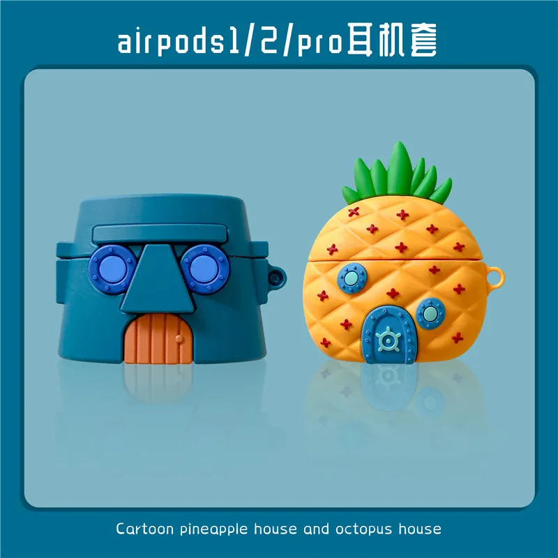 For Airpods 4 Case,SpongeBob Patrick Star Pineapple House Silicone Earphone Cover For Airpods Pro 2 Case For Kids Funda