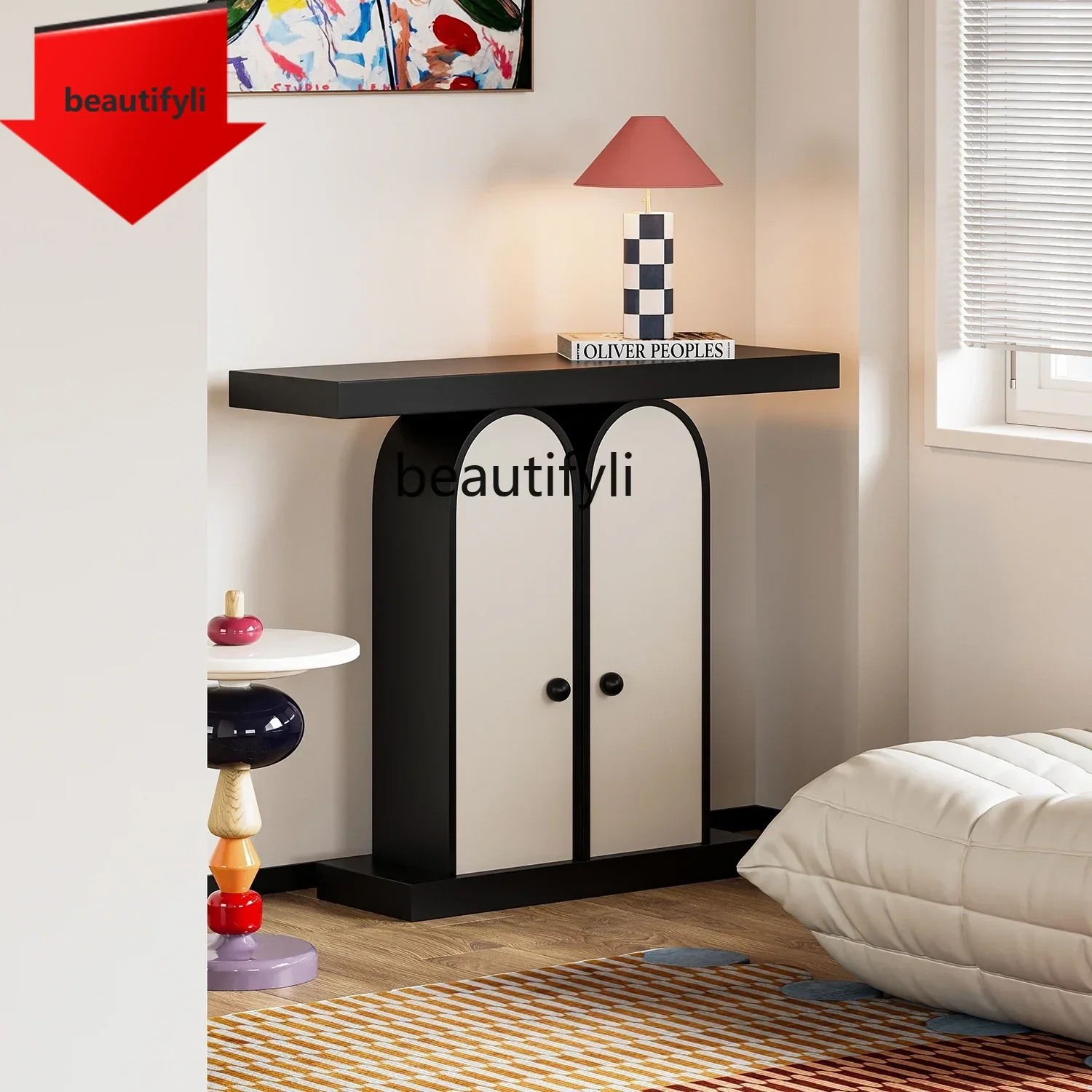 

02 Light luxury creative art desk, aisle corridor, balcony multi-functional storage entrance