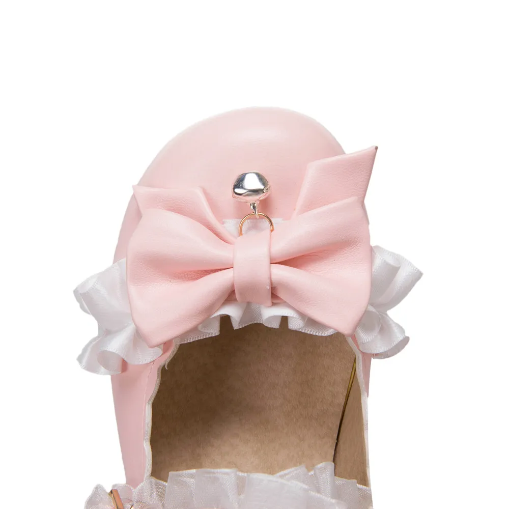 Bombas Mary Jane Cross Strap para mulheres, salto alto, branco, rosa, preto, arco de babados, sapatos Lolita, Princess Cosplay, festa de casamento,