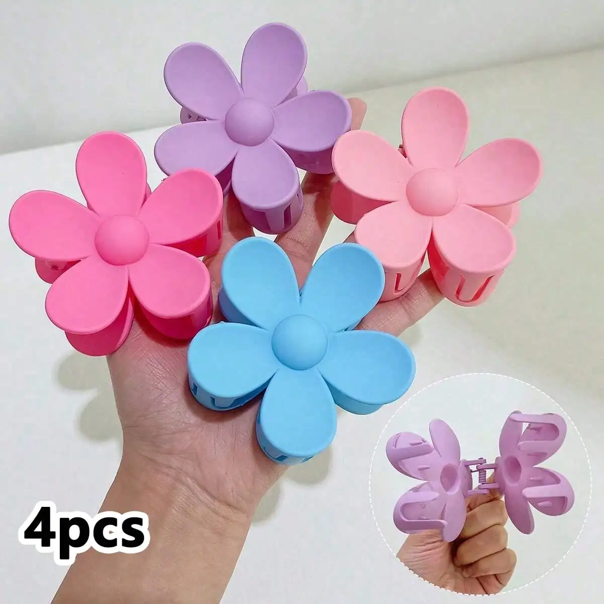 

4Pcs Girls Flower Hair Clips, Large Claw Clips, Fashion Bohemia/Boho Nonslip Big Daisy Jaw Clamps Matte Hair Barrette Hair Accessories For Daily Use