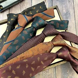 Cravates imprimées de feuilles de style britannique pour hommes, cravates décontractées, polyester, marron, or, vert, cravates de la présidence, robe formelle, fleur rayée, Craings.com, 8cm