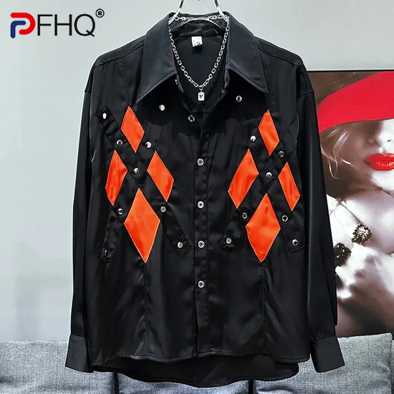 

PFHQ Men's New Splicing Metal Shirts High Street Casual Loose Versatile Long Sleeves Summer Breathable Cool Sports Tops 21Z4363