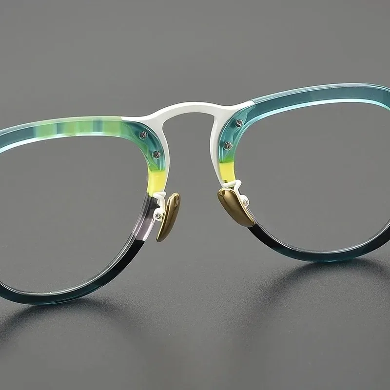 Armação de óculos piloto colorida, emenda de acetato de alta qualidade, masculina, feminina, personalizada, retrô, oval, completa, armação de óculos de prescrição