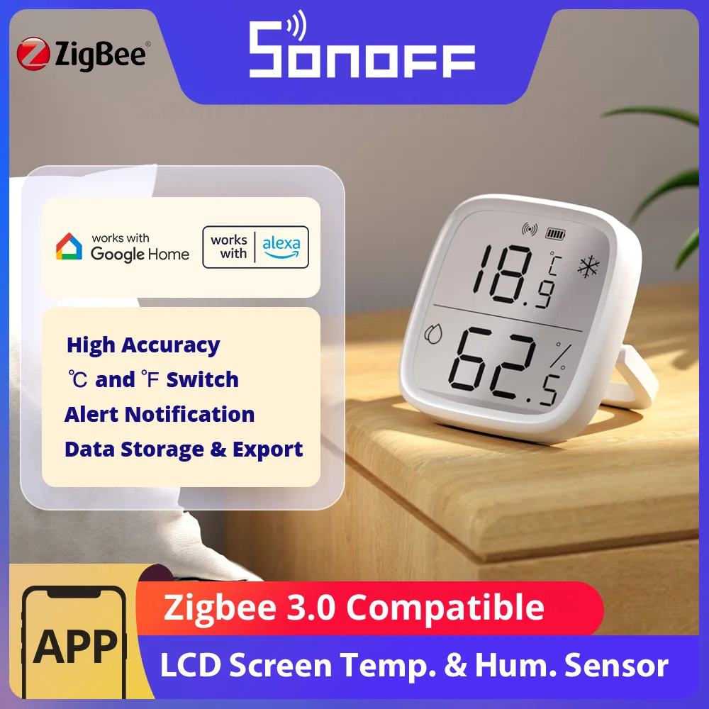 

SONOFF SNZB-02D Zigbee 2,5-дюймовый ЖК-дисплей, умный датчик температуры и влажности, стандартная совместимая умная сцена ZigBee с ZBBrige-P Alexa