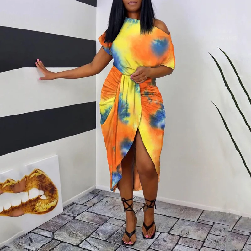 Casual Retro Waistband Woman's Dress Striped Printed Short Sleeve Dress Summer Elegant Sexy Irregular Oblique Collar Wrap Dress image 5