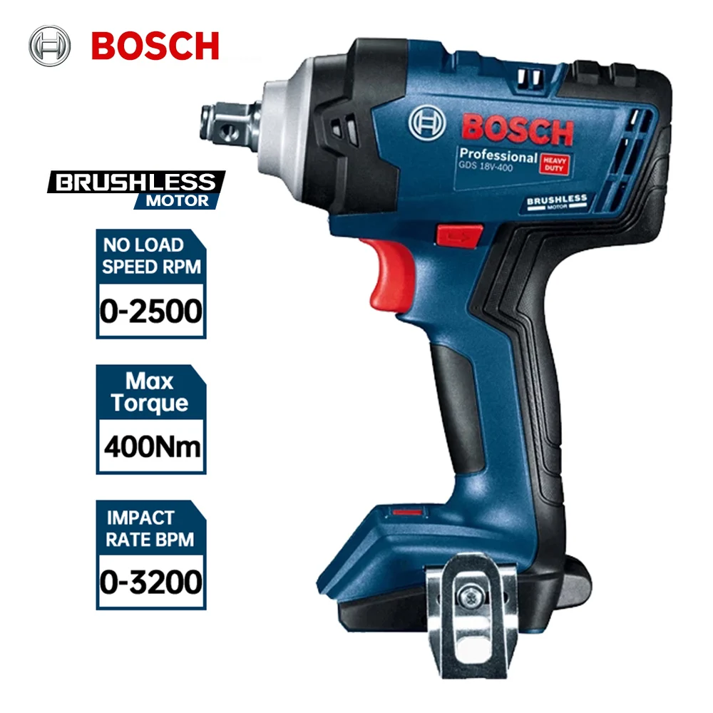 Bosch-llave de impacto sin escobillas GDS 18V-400, herramienta eléctrica inalámbrica de alto Torque, recargable con litio, 400N.m, Original