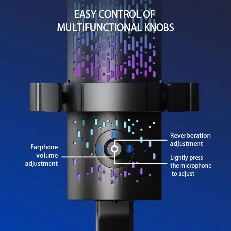 

Профессиональный микрофон DM90 для прямых трансляций с градиентной RGB-подсветкой и полой точечной подсветкой