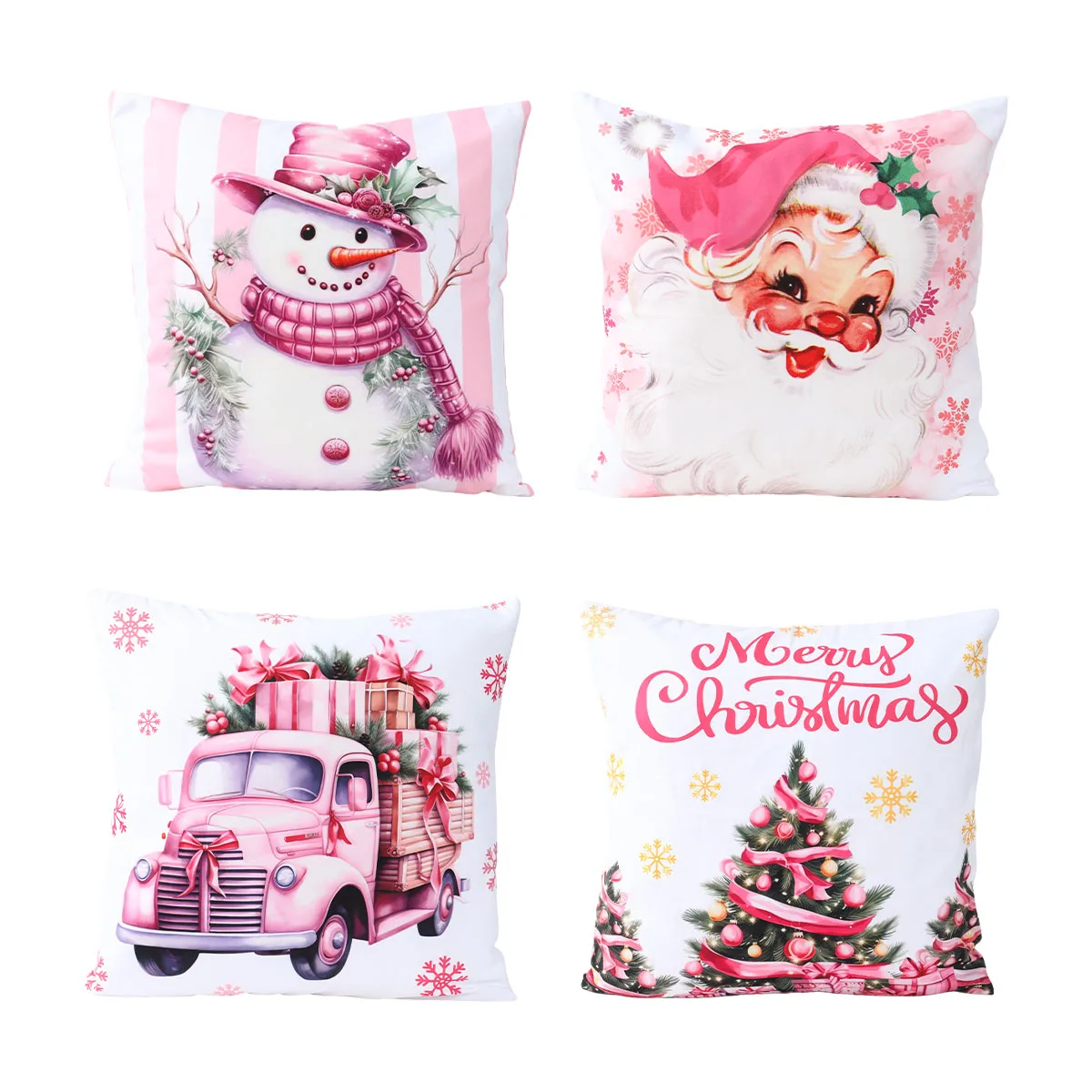 Pink Christmas Cushion Cover Pillowcase Christmas Decoration Snowman Cushion Pillow Cases For Home 2024 Xmas New Year Gifts