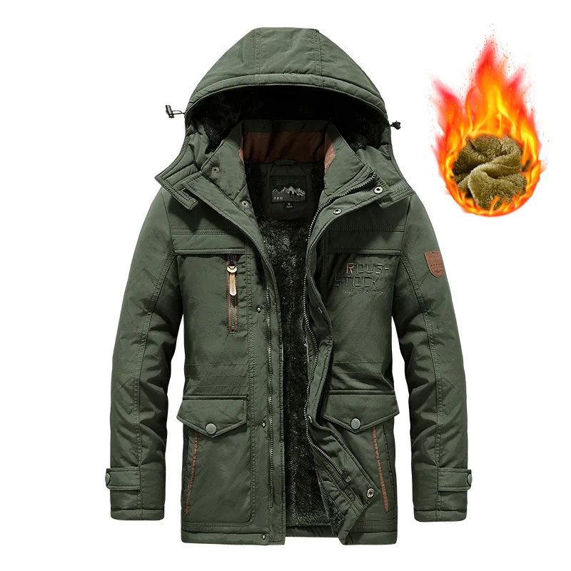 Men Hooded Long Winter Jackets Multi Pockets Warm Parkas Fleece Down Jackets New Fashion Male Outdoor Tooling Casual Jackets 6XL