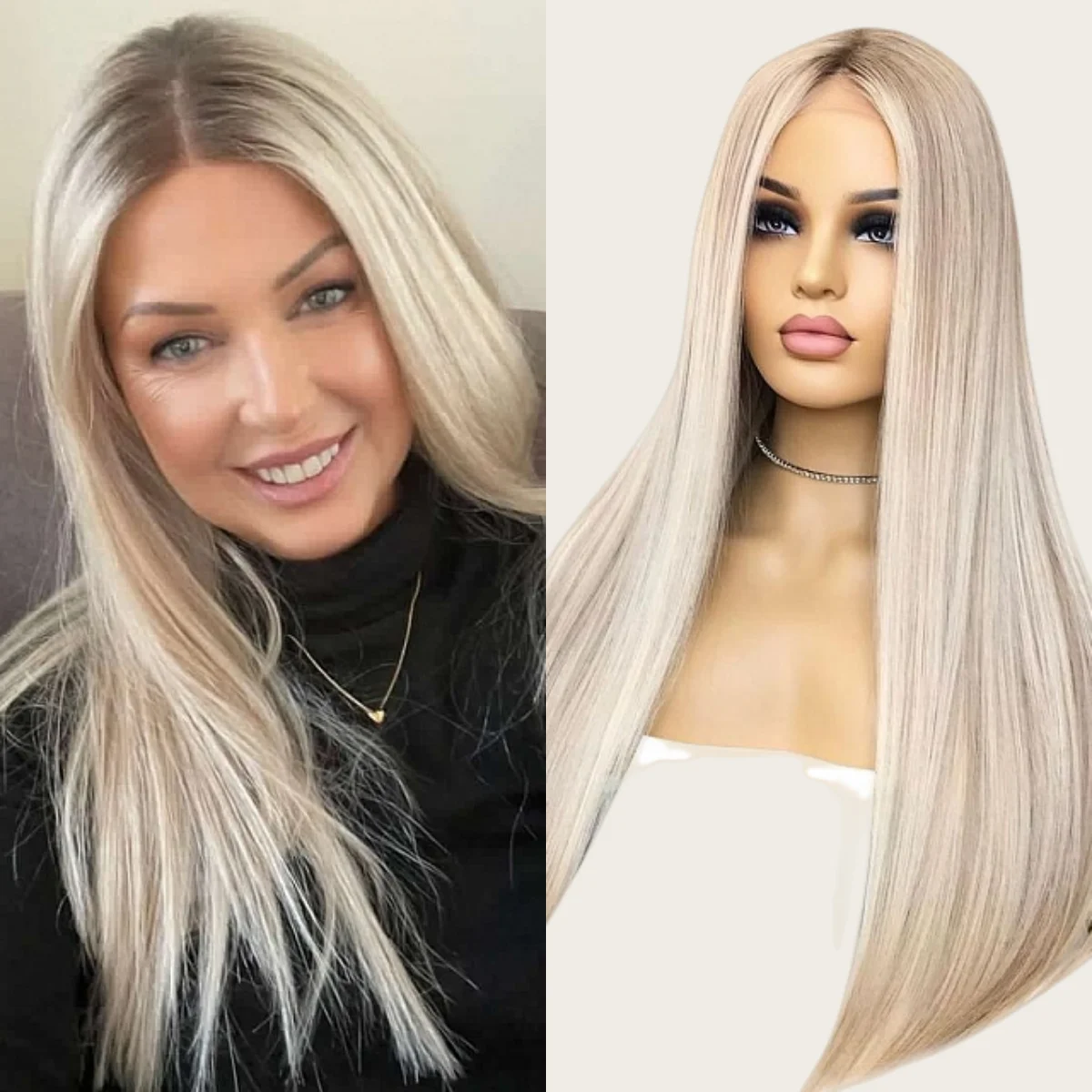 

White Blonde Natural Straight 13*4 HD Transparent Lace Wigs Middle Parting Mix Color High Quality Glueless Wigs Synthetic Hair
