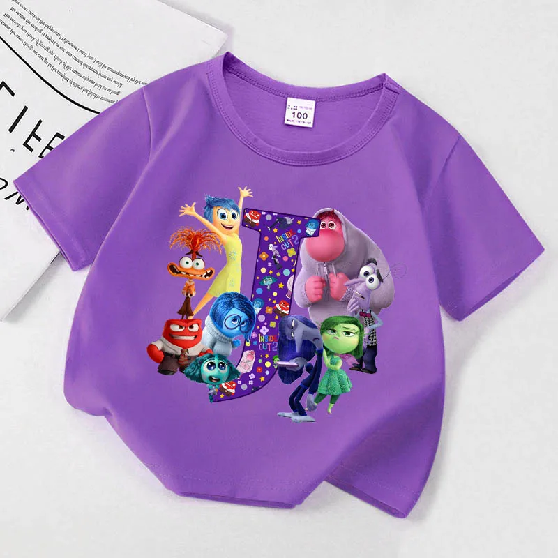 Disney Inside OUT เสื้อแขนสั้นเด็ก2คน, เสื้อยืดลายการ์ตูนน่ารักเสื้อยืดอนิเมะเด็กผู้ชายเสื้อยืดพิมพ์ลายเด็กผู้หญิงเสื้อยืดลำลองแฟชั่น2024