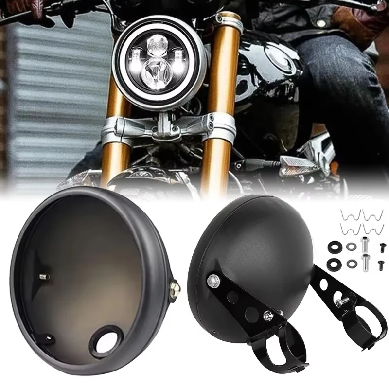 Retro 7 Inch Motorcycle LED Headlight Lamp Housing Modified Shell Bucket Trim Holder Accessory for Custom Bike Lighting