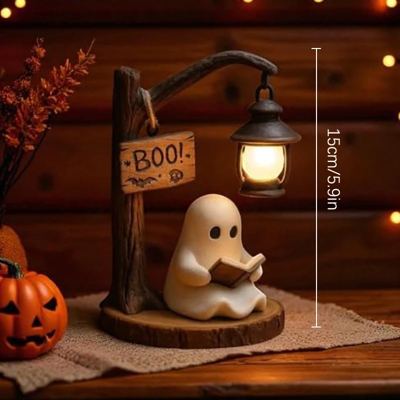 Cute Ghost Reading Lantern - Boo, Ghost Reading Book Lamp, Halloween Cute 3D LED Night Light