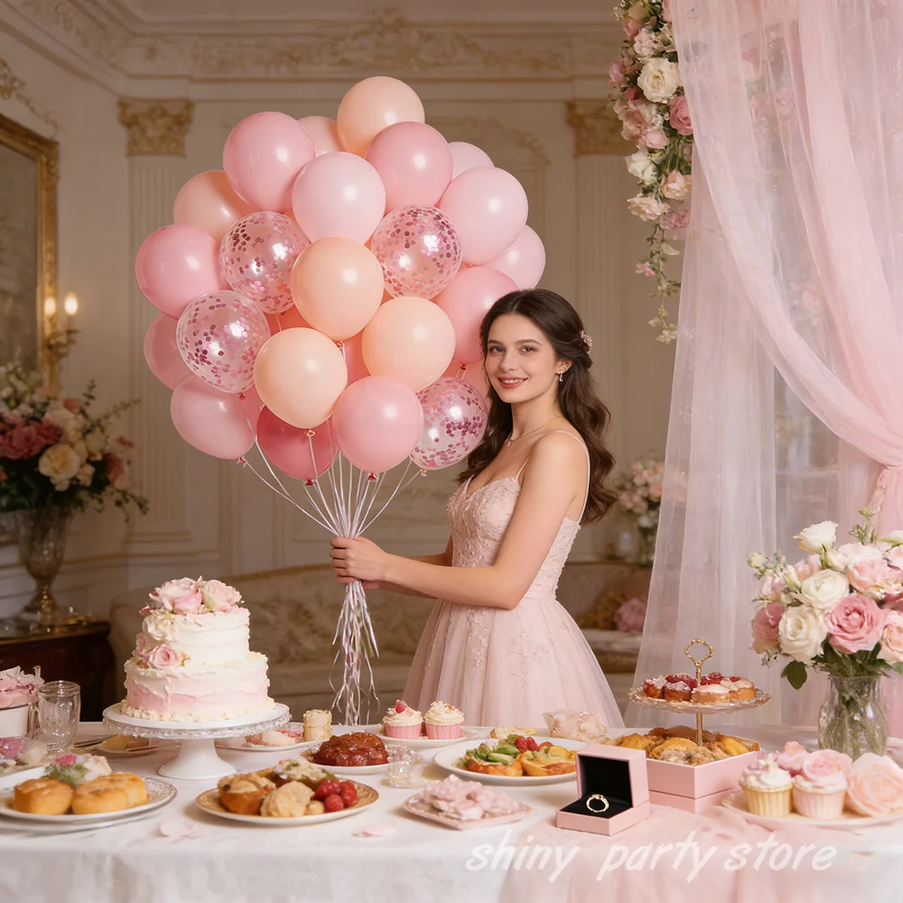 

﻿ 70pcs 12inch Baby Pink Light Orange Balloons with Pink Confetti Balloons for Wedding Theme Decor Birthday Party Decoration