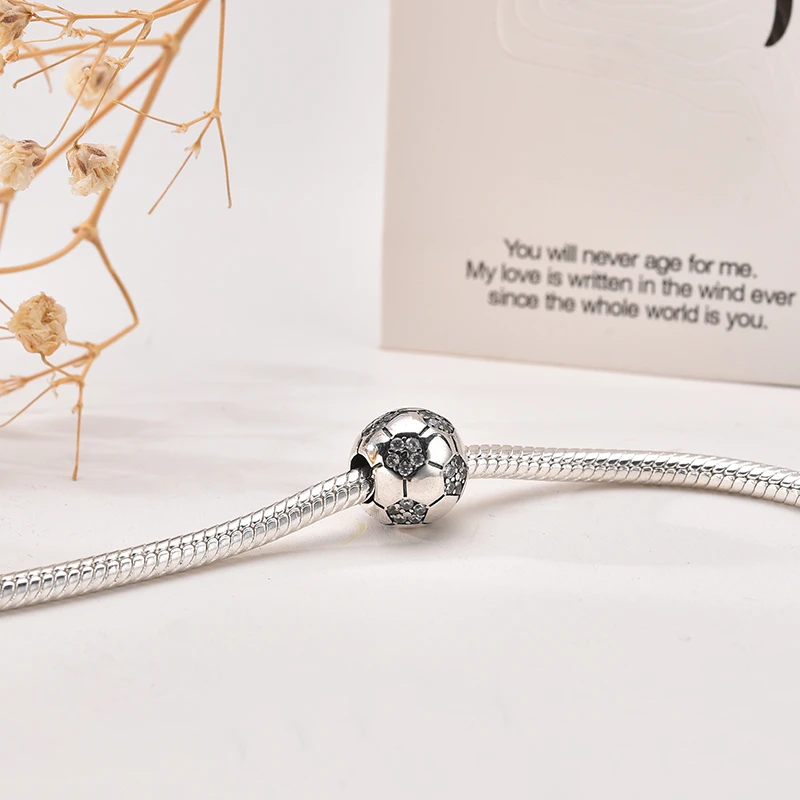 NEW Football Basketball Tennis Dumbbell Dangle Charm Bead fit European Original Silver Bracelet DIY Jewelry Gift for Women view 5
