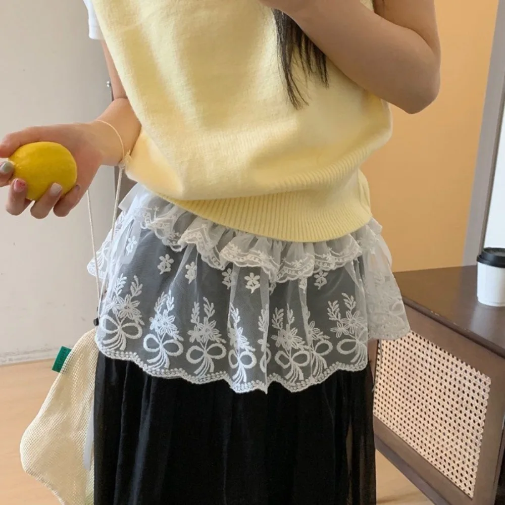 Y2K رقص الجاز وشاح الورك الهيب هوب الحلو تكدرت حافة زنار الكورية نمط زهرة الدانتيل الشاش تنورة حزام الخصر الملحقات