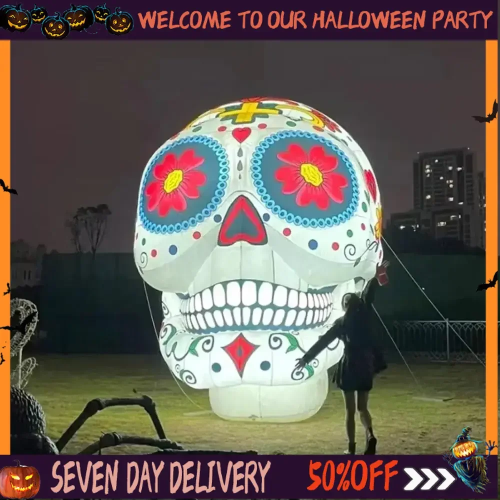 

Halloween Skull Decoration, Inflatable Explosion Yard, Yard Decoration, Built-in LED Lights, Halloween Party Decoration Oxford