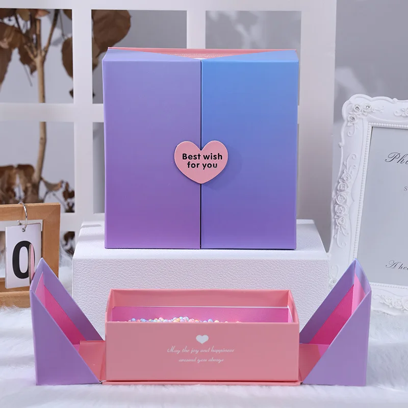 Gradient Color Double Open Creative Love Gift Box Valentine\'s Day Birthday Gift Packaging Box Empty Box Wedding Hand Gift