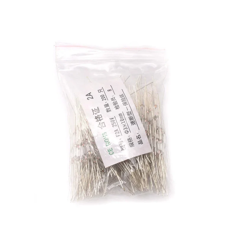 3×10mm with solder pins, all-glass fuse tube, 250V, F0.5A / 1A / 2A / 3A / 5A, RoHS compliant fast-acting
