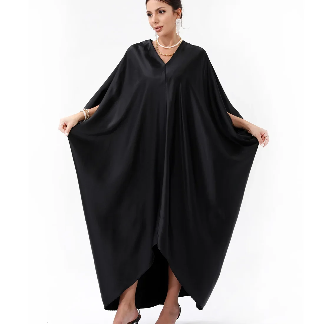 Womens Dress Middle East Robes Satin Pajamas Long Dress 100-300 Kg Large Size Loose Robe Manches Chauve Souris Femme