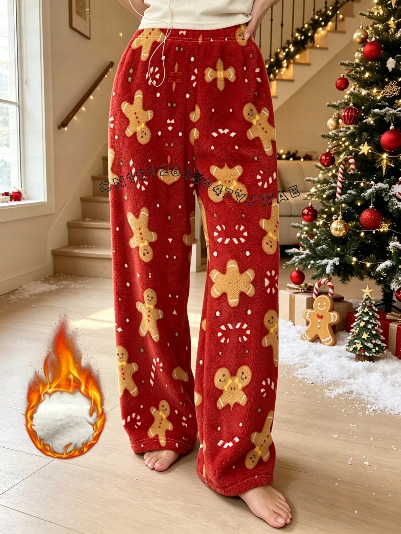 2026 Winter Women Fun Christmas Plush Pajama Pants Trousers Santa Claus Snowflakes Pattern Women Home Anime Cartoon Pajama Pants 2