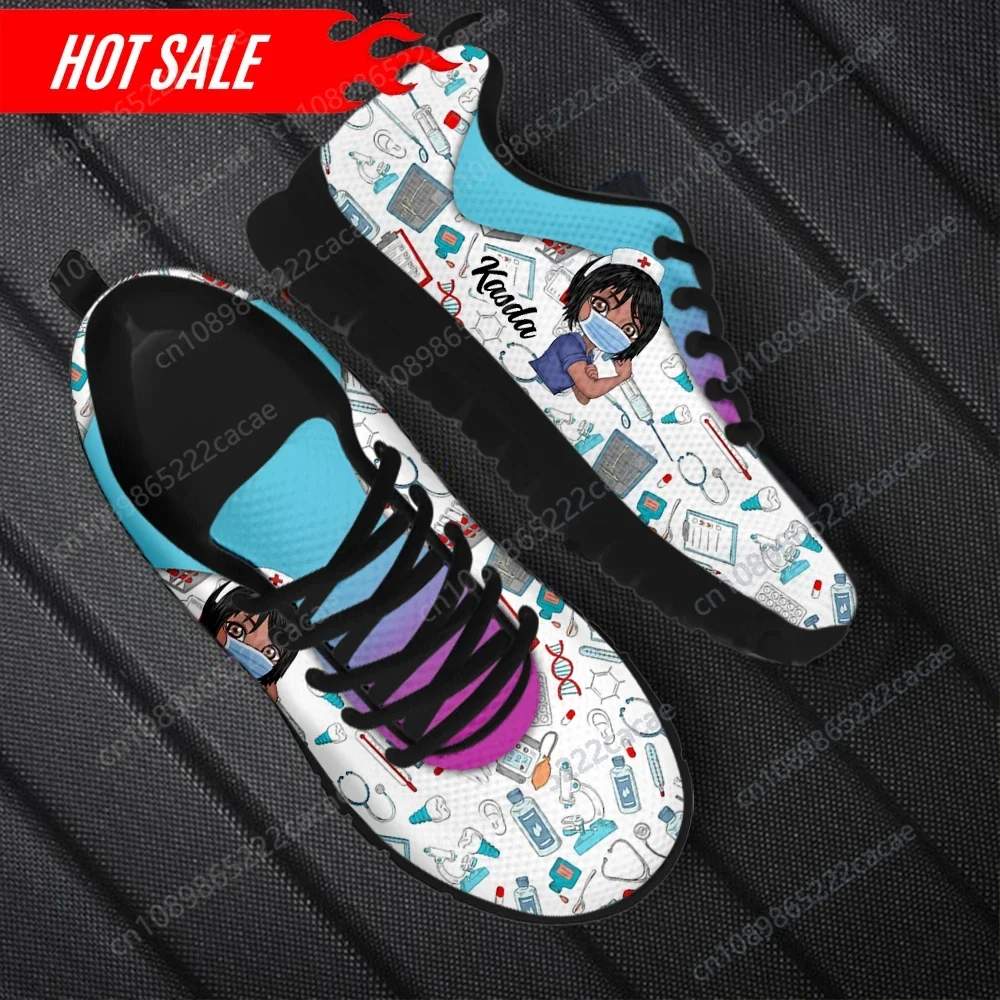 

Cartoon Black Women Nurse Pattern Ladies Casual Sneakers Breathable Lace up Flat Shoes Light Walk Shoes Footwear Hot