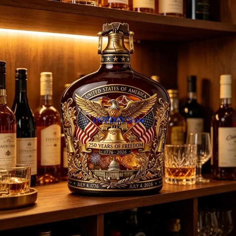 367A Premium Glass Whiskeys Decanter And Cup Set For Collectors And Patriotic Gift Celebrating US 250 Years Of History