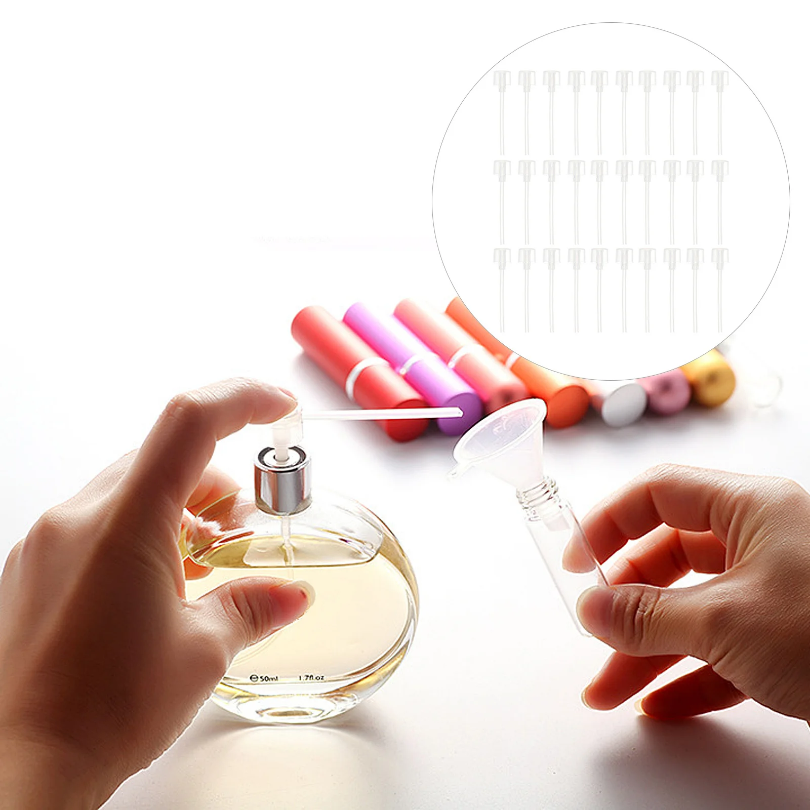 

50pcs Perfume Bottle Pump Refill Tool Travel Mini Spray Container Dispenser Pump For Oil Lotion Liquid Soap